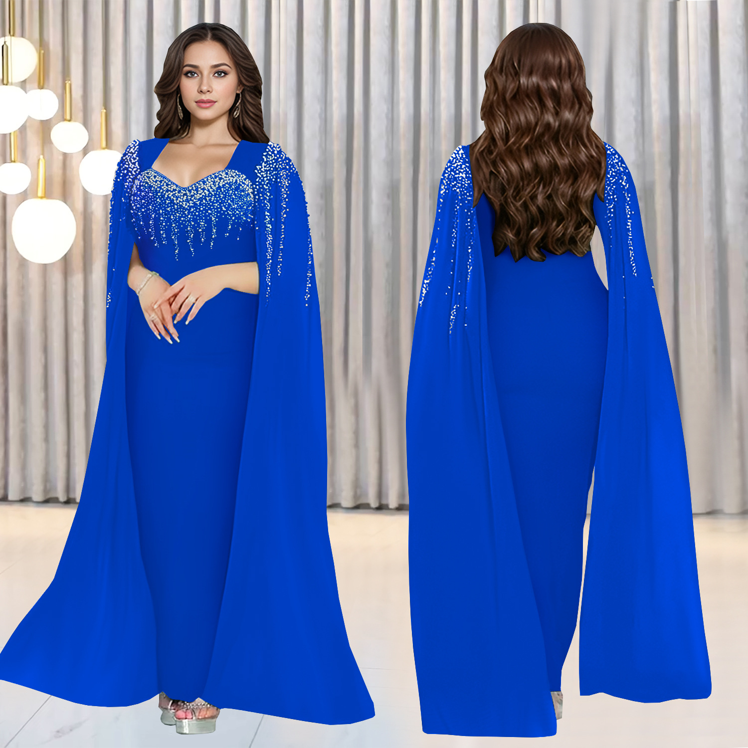 Vestido de noche elegante con pedrería para mujer, estilo europeo y americano, de moda, para AliExpress y Amazon, modelo C7305, transfronterizo.