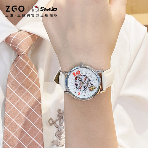 ZGO Zhenggang Hello Kitty watch female cute three-dimensional small breast watch junior high school student watch waterproof luminous quartz watch