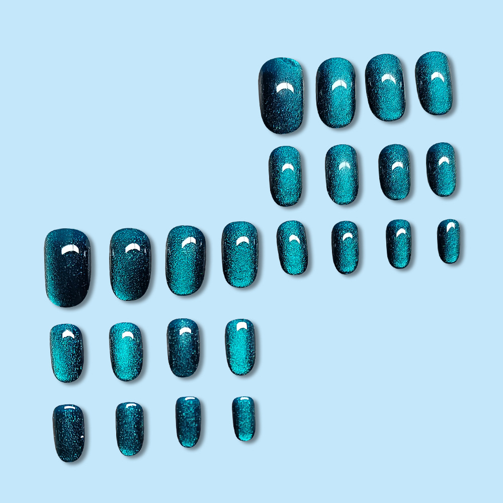 Comercio exterior corto venta caliente desgaste pieza de uñas Peacock Blue Crystal ojo de gato desgaste piezas de uñas falsas de Europa y los Estados Unidos image 5