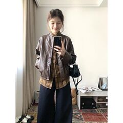 美式短款皮衣外套女秋季时尚慵懒风宽松设计感复古小立领机车夹克