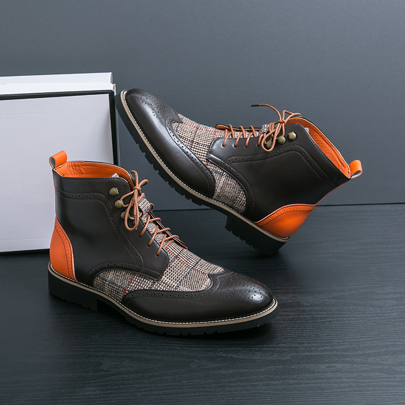 Británico hombre zapatos de cuero de alto bloco botas de negocios casuales de moda retro punta alta botas Martin