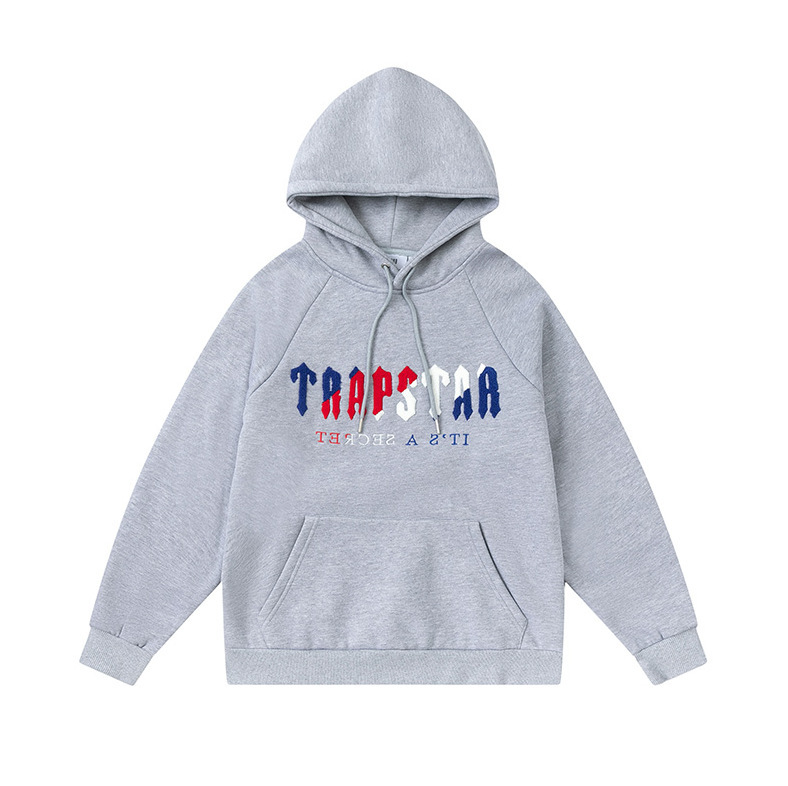 Trapstarタオル刺繍とベルベットの帽子付きガードルのジッパー付きズボンのカジュアルセット|undefined