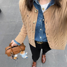 RL拉夫小马标开衫短款秋冬外套加厚刺绣麻花圆领针织衫毛衣女保罗