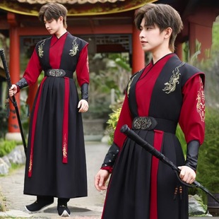 New Original Hanfu Men's and Women's Embroidered Hand-in Collar Half-arm Martial Arts Guofeng plus size Group Clothing Student Class Dress suit