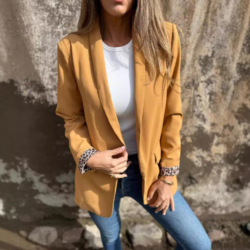 Independent Website – Autumn/Winter Women’s Leopard-Print Patchwork Long-Sleeve Blazer with Patchwork Design