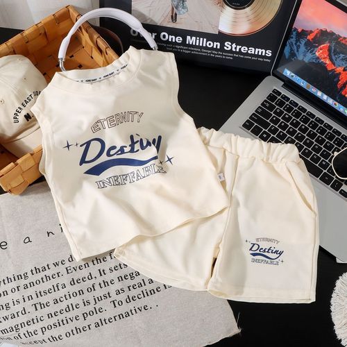 Children's Summer Boys Sports Set 2025 New No-Sleeve Shorts and Tank Top Two-Piece Set Thin Wide Shoulder Summer Fashion