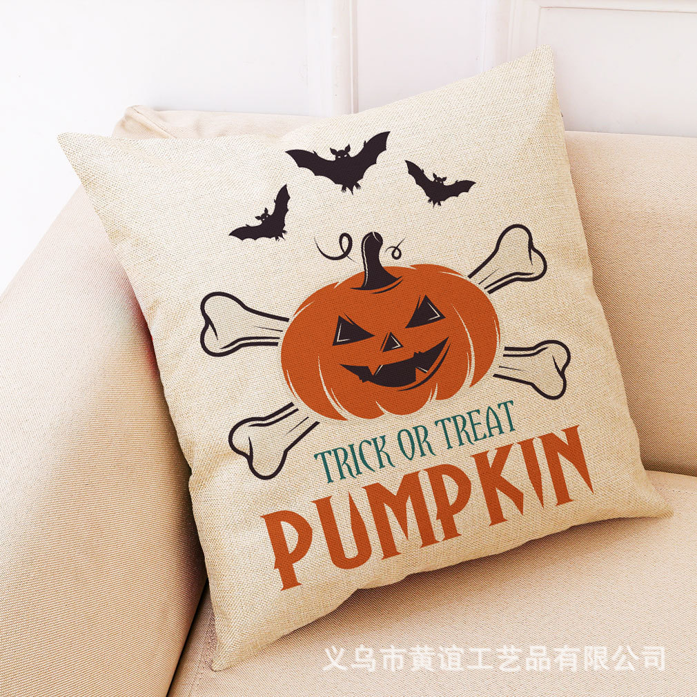 亚马逊 跨境新款万圣节系列家居棉麻抱枕套汽车抱枕沙发抱枕靠垫