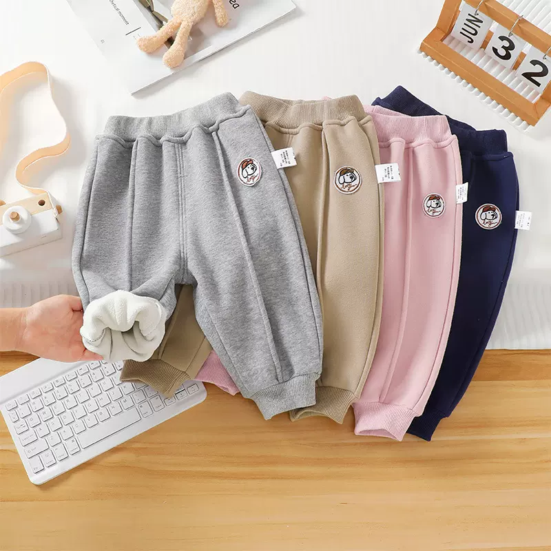 22秋冬新款韩版童裤儿童加绒卡通卫裤一体绒小狗运动裤幼儿园长裤