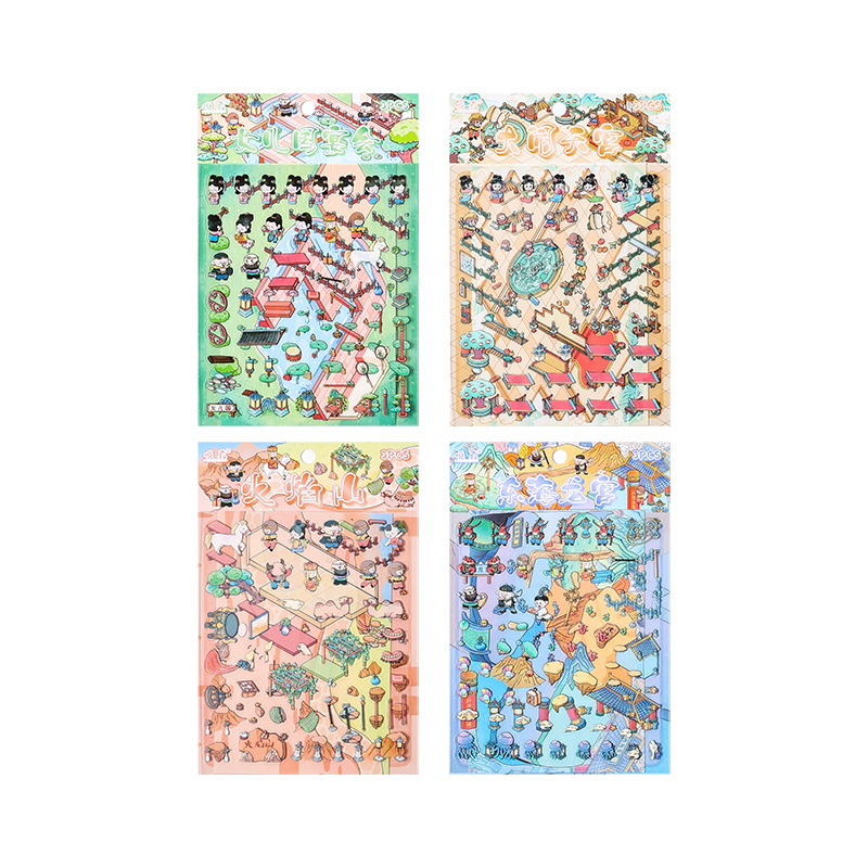 Viaje al Oeste 3D estereoscópico transparente pegatinas impermeables para mascotas niños puzzle paisajismo pegatinas dibujos animados miniaturizados pegatinas descomprimidas