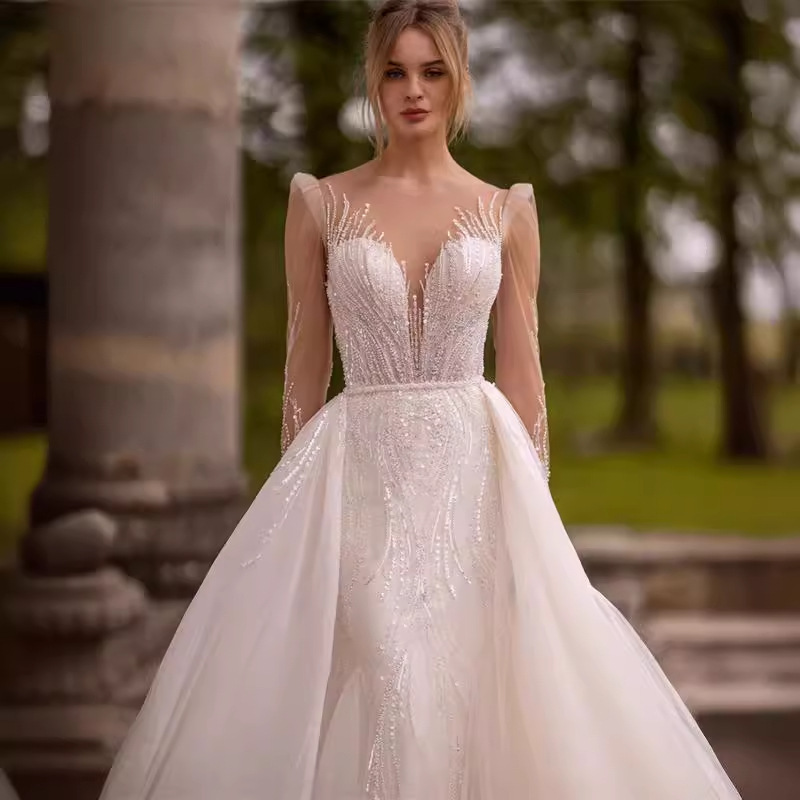 New Cross-Border Wedding Dress, Sexy Deep V Neck Backless Design, White Bridal Dress, Elegant and Elegant for Women