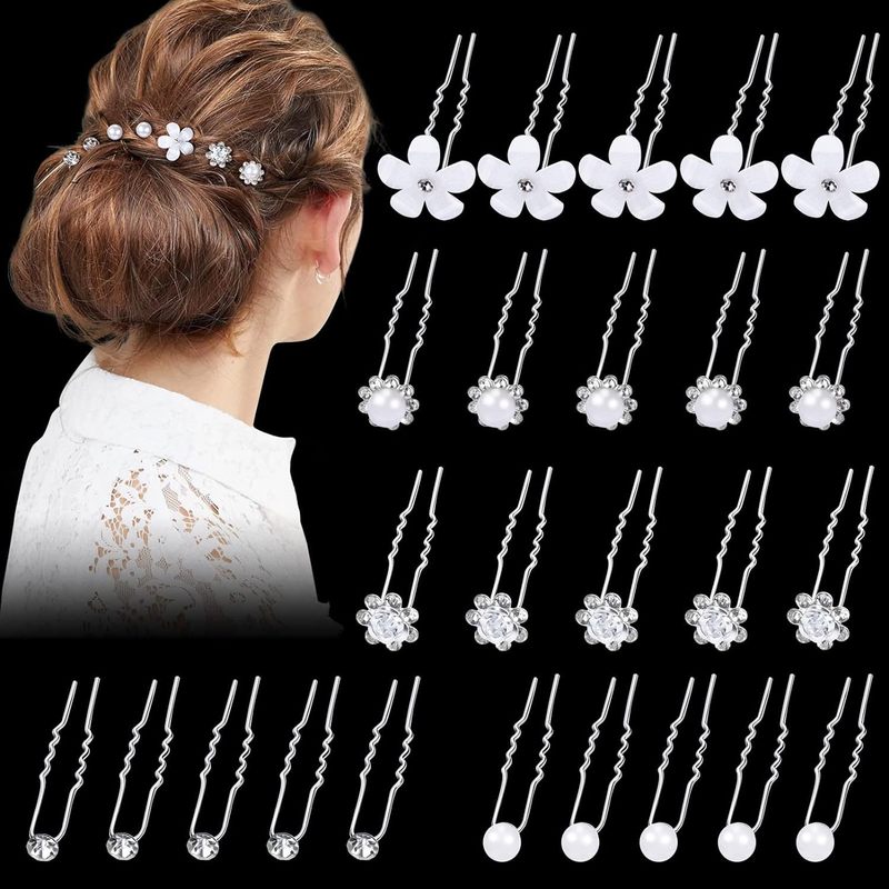 真珠のu型のヘアピンのヘアピンのビーズの花の髪とフォークの髪のドリルの花嫁の髪の花のフォークのu型のヘアピンの女性|undefined