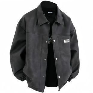 Jacket Leather Men's fleece-lined Thickened Warm Windproof Lapel Leather Jacket 2024 New Windproof Cold-proof Casual