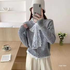 甜美纯欲蕾丝蝴蝶结毛衣外套女秋冬超好看温柔风上衣软糯针织开衫