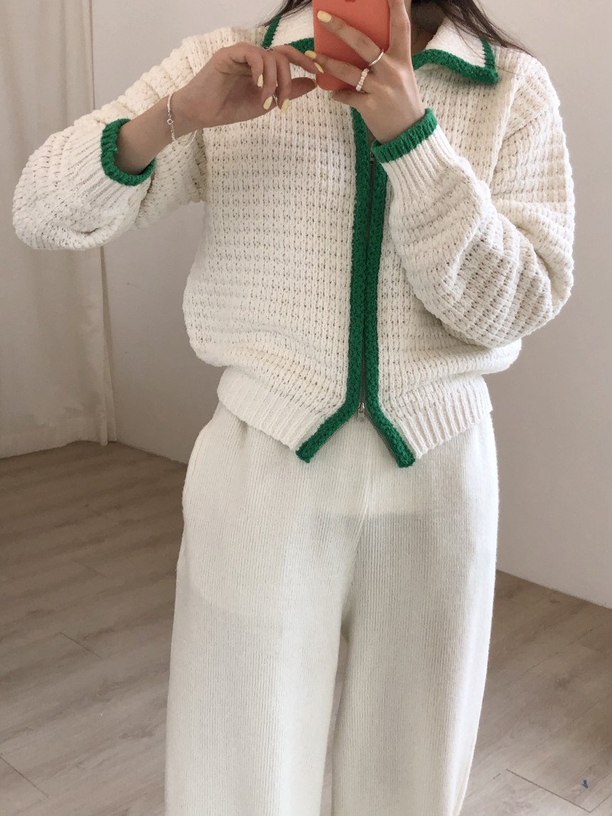 Contrast Thick Needle Zipper Cardigan Sweater Coat