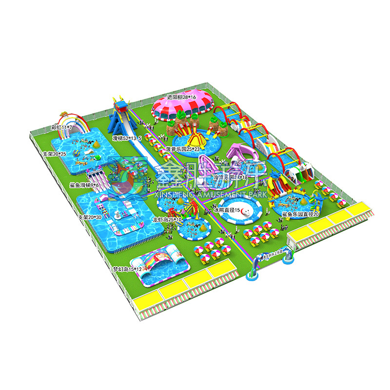 Gran fabricante de equipos de parque acuático piscina inflable al aire libre tobogán combinación soporte móvil piscina parque de atracciones