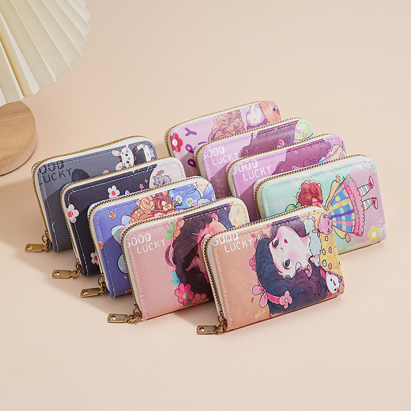 Bolsa de tarjetas de órgano de dibujos animados nueva dama hermosa bolsa de cambio corta japonesa de gran capacidad multi-tarjeta bolsa de tarjetas de tarjetas