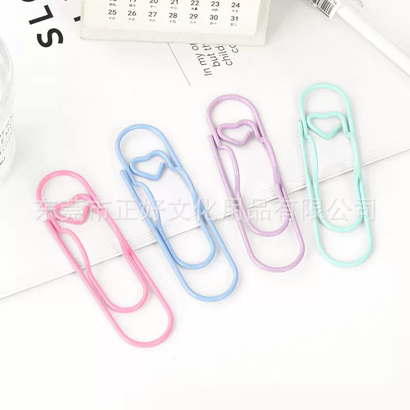 包塑马卡龙色爱心笔夹金属笔夹创意钢笔夹可爱笔夹办公会议笔配件