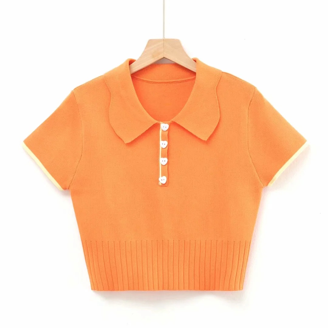 lapel button knit short-sleeved new T-shirt NSHS24230