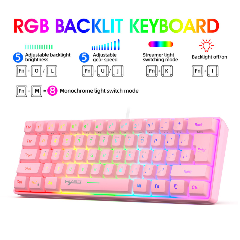 New 61-Key Rgb Light Compact Wired Gaming Membrane Keyboard Suitable for Notebook Abs Material Manufacturer in Stock