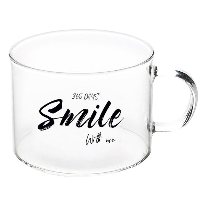 Venta al por mayor carta creativa taza de vidrio taza grande con mango Oficina taza de té taza de postre taza de desayuno de avena