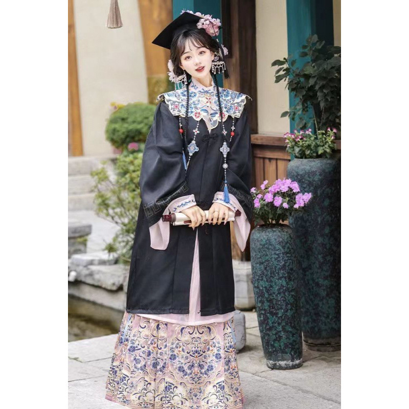 Graduation Uniform Ming-Style Hanfu Female Academic Gown Set with Stand Collar and Cloud Shoulder New Chinese Style Mamian Chinese Style National Trend Photo Shoot