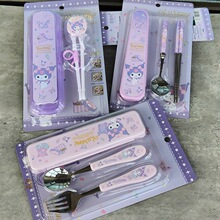 三丽鸥酷洛米儿童餐具筷子宝宝辅食练习筷304不锈钢餐具筷勺叉盒