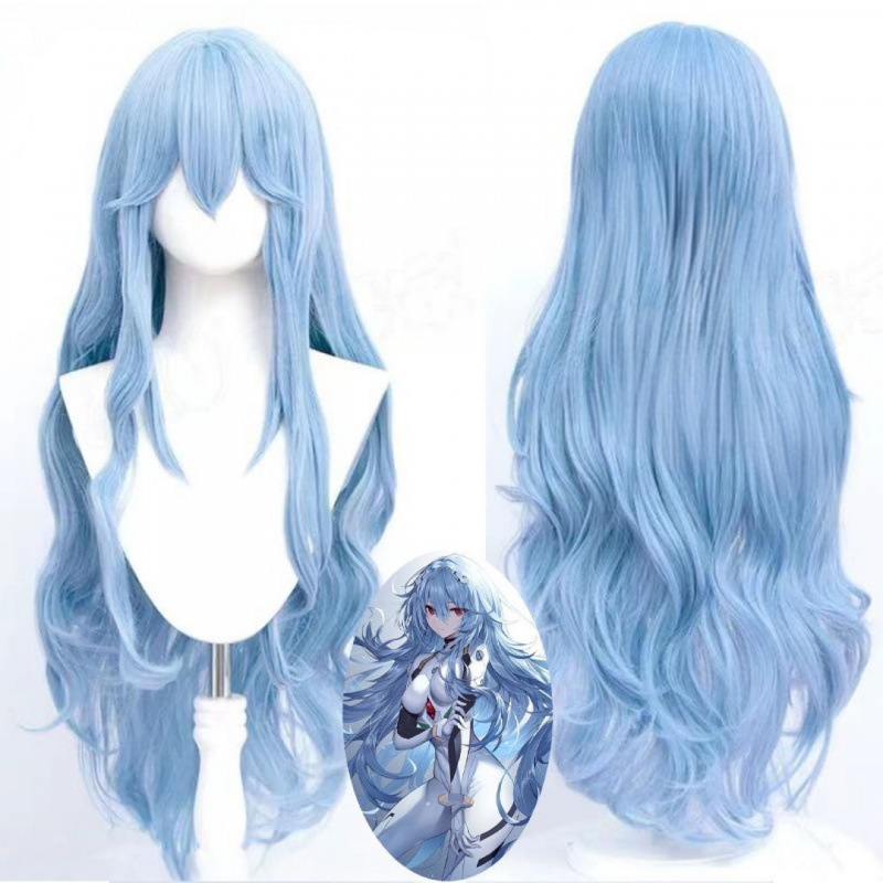 Neon Genesis Evangelion Rei Ayanami Long Light Blue Curly Hair Cosplay Wig with Scalp Top Neon Genesis Evangelion Rei Ayanami Long Light Blue Curly Hair Cosplay Wig with Scalp Top