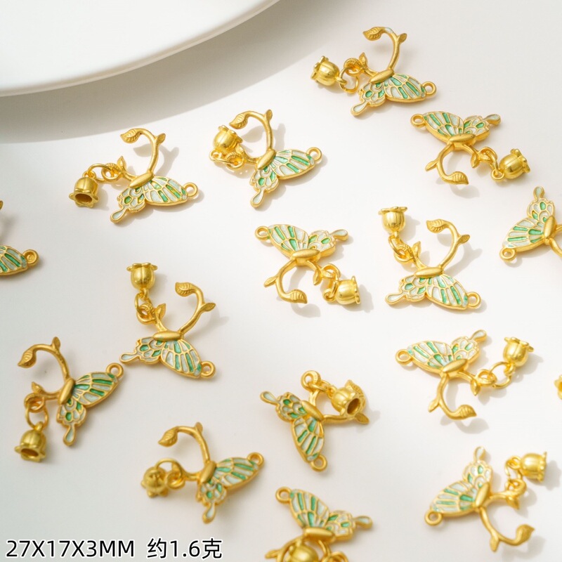 古法沙金保色好运蝴蝶铃兰铃铛吊坠手工DIY手链项链配件材料饰品|undefined