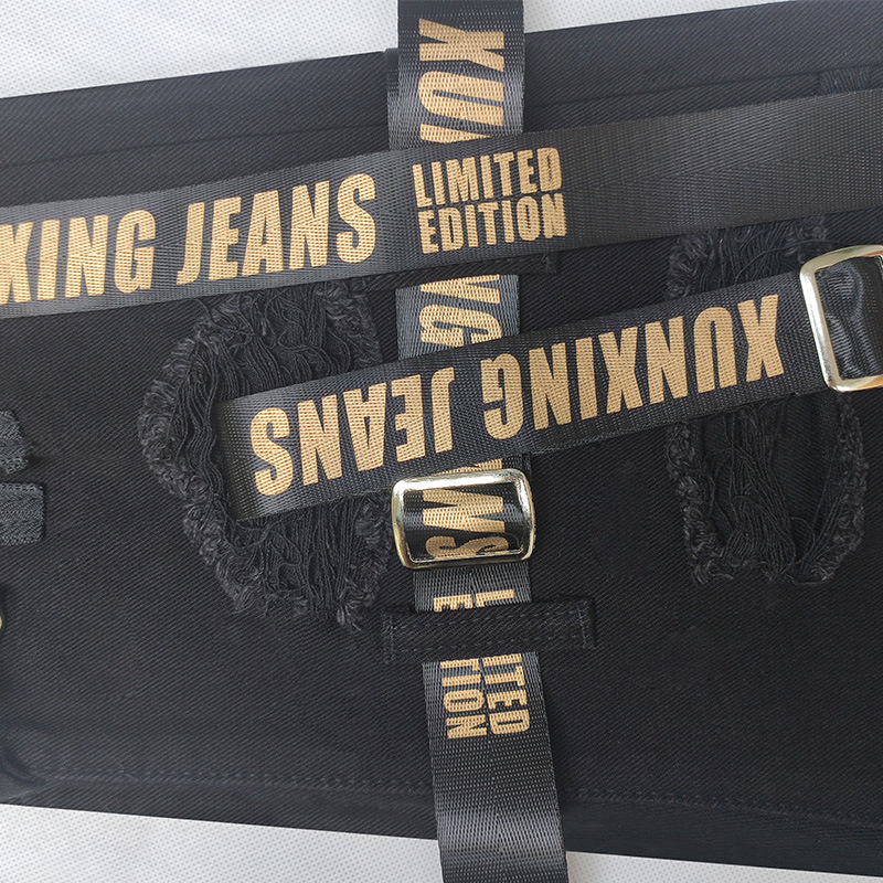 Men's Clothing Men's Personalized Trousers With Webbing Ripped Jeans Skinny Zipper Decoration Slim Men's Trend_voghion.com