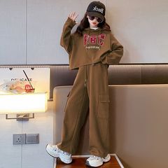 女童卫衣套装秋装2025新款儿童洋气秋秋款中大童运动工装阔腿裤潮