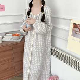 实拍睡衣女冬款2024加厚分体帽围巾家居服睡袍睡裙可外穿韩版批发