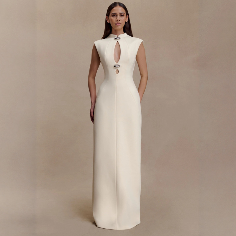 In-Stock Cross-Border Women's Fashion Retro Sexy Hollow-Out Bodycon Skirt Waist-Cinching Socialite Style European and American Dress Evening Gown