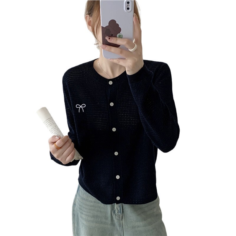 秋季镂空薄款开衫外套针织毛衣女2025新款短款上衣韩系早秋穿搭|undefined