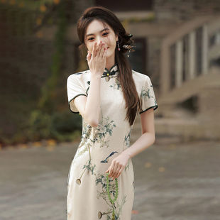 Single or Two-Piece New Fashion Cheongsam Improved Version Dress for Women, Fresh and Slim, Mid-Length, Elegant Chinese Style