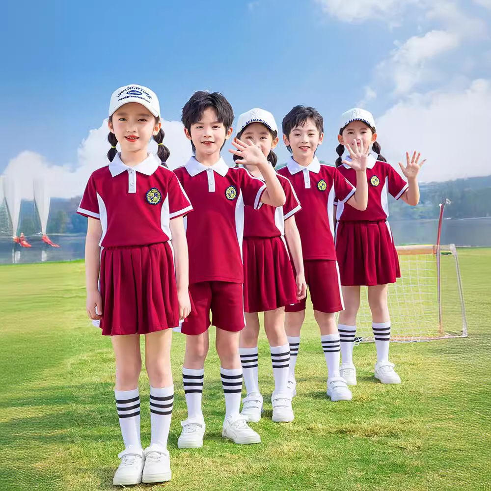 School uniform for primary school children, spring and summer short-sleeved set, kindergarten uniform, graduation clothing, first-grade class uniform
