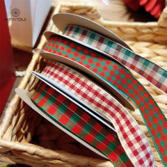 クロスボーダークリスマス 1.5 センチメートル英国赤と緑のチェック柄リボン弓ギフトボックス花束 diy 装飾リボン