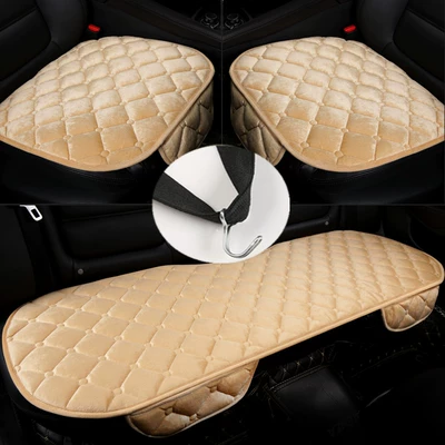 Seat cushion, seat cover, Winter supplies warm plush - diamond-plush-warm-rice-three-piece-set-with-pockets-and-hooks