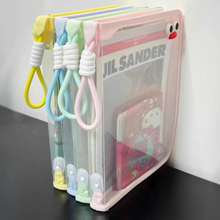 Macaron Transparent A4 File Bag with Large Capacity to Hold Textbooks Zipper Student Satchel Thickeneded Waterproof Storage Bag