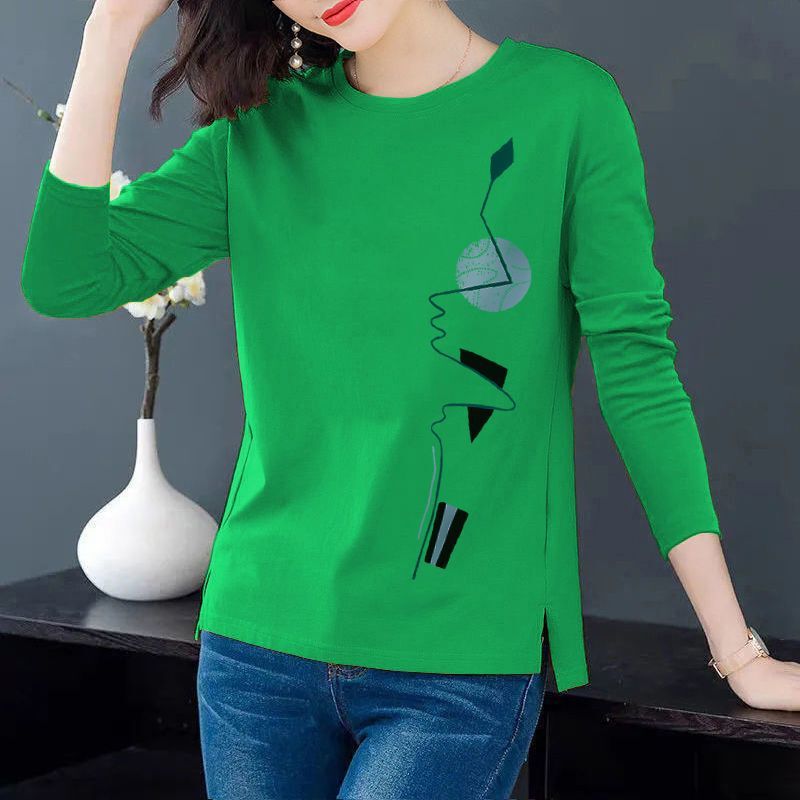 Cotton Long-Sleeve T-Shirt for Women, Versatile and Loose Fit, Plus Size, Suitable for Spring and Autumn, Slimming Top, Trendy Cotton Long-Sleeve T-Shirt for Women, Versatile and Loose Fit, Plus Size, Suitable for Spring and Autumn, Slimming Top, Trendy