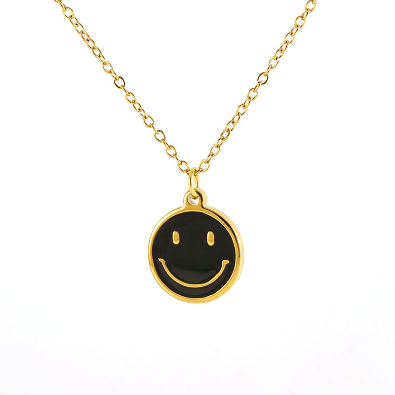 18k oro acero inoxidable redondo feliz smiley cara collar hembra ins Acero inoxidable europeo y americano aceite goteo smiley cara expresión colgante