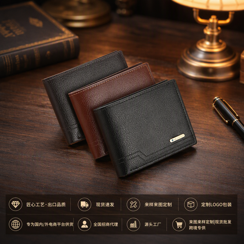 Short capacious wallet for leisure made of soft leather