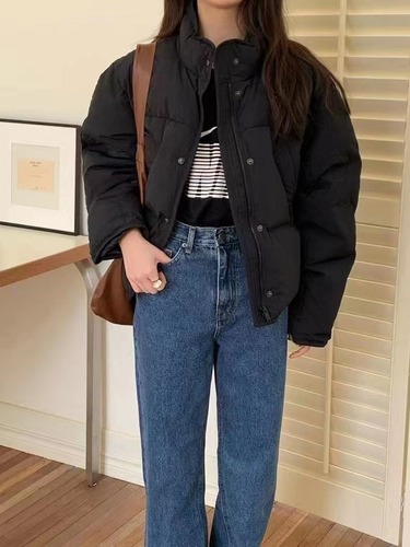 Women's Short Season Down Cotton Jacket 2024 New Han Style Petite Fashion Bread Coat Warm Outerwear