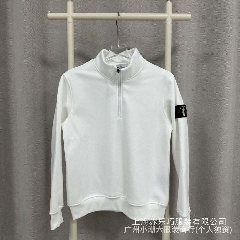 Stone Island New Spring and Autumn Style Ins Compass Badge Half-Zip Pullover Solid Color Terry Crew Neck Loose Fit Wholesale