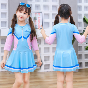 Children's Swimwear Girls' Casual Sports Letter Zipper Girls' College Students' Skirt One-Piece Swimwear for Children