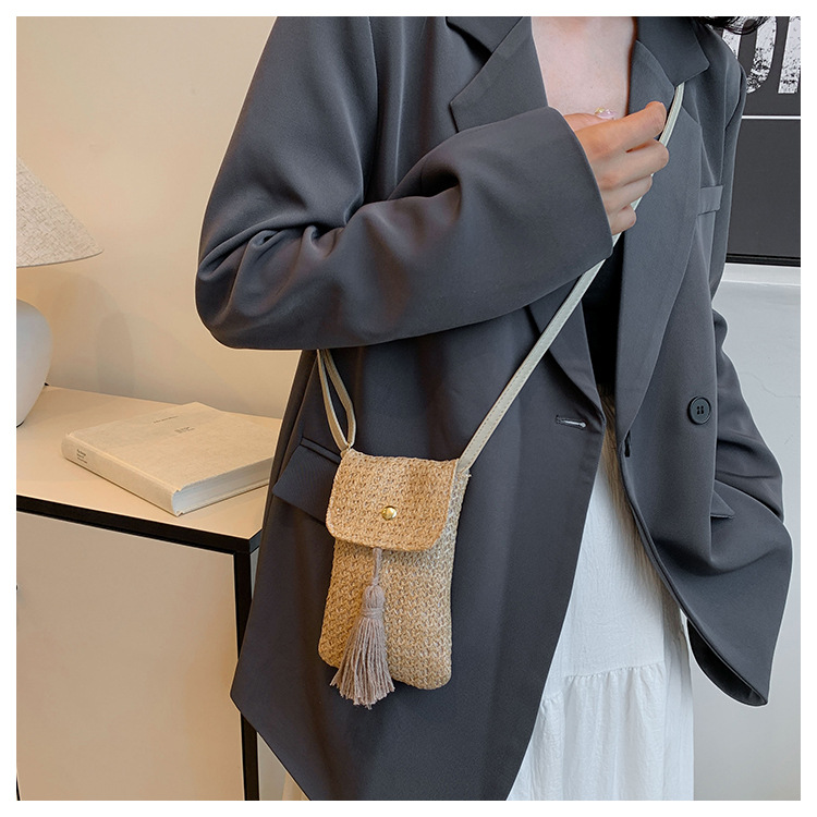 Straw Fashion Element Women's Small Straw Solid Color Streetwear Straw Square Flip Cover Crossbody Bag