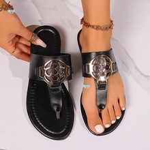Elegant Women's Slide Sandals with Metallic Buckle Casual