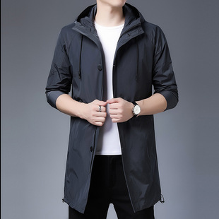 Mid-length Hooded Coat Men's Spring and Autumn Middle-aged and Young Men's Coat Casual Men's British-style Fashionable Thin Coat