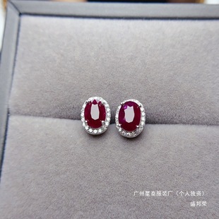 Silver earring ruby Europe and the United States natural a wholesale main stone generation inlay factory sheng