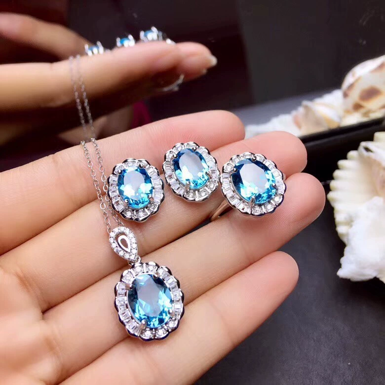 Ювелирный набор — кольцо, серьги и подвеска, морской сине‑ gemstone? камень, многоцветные варианты