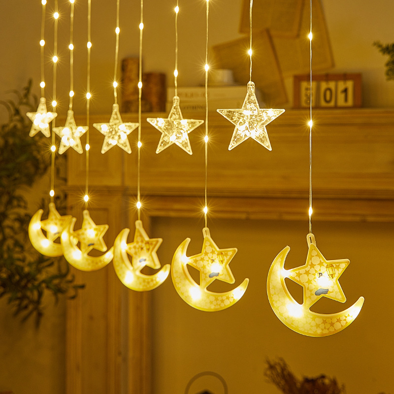 Luces LED de cadena, luces de cortina de estrellas y luna, nuevo producto, luces populares, decoración de ambiente para habitaciones, luces navideñas, fabricante, venta al por mayor